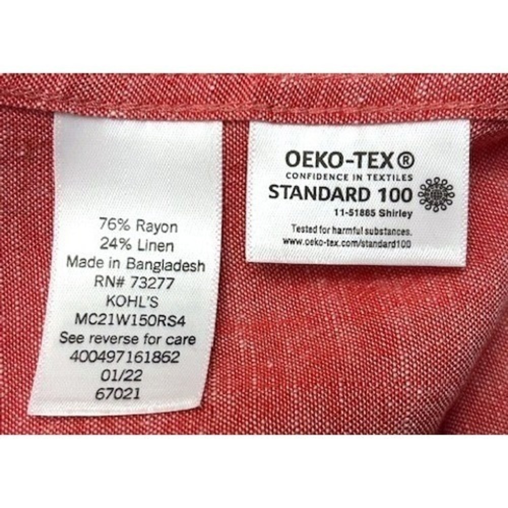 Croft & Barrow Mens XXL Coral Pink Linen Blend Short Sleeve Linen Blend Shirt - Picture 10 of 10